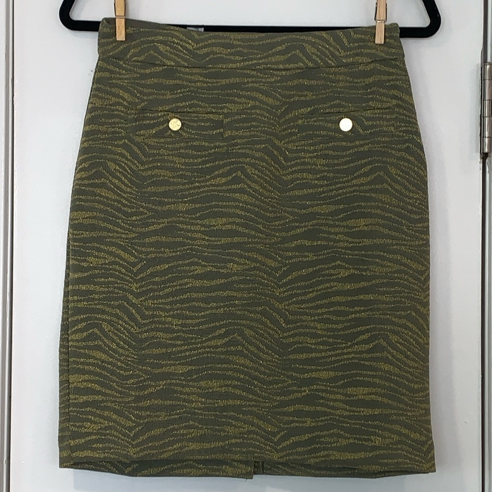 NWT Michael Kors Green and Gold Zebra Striped Mini Skirt S